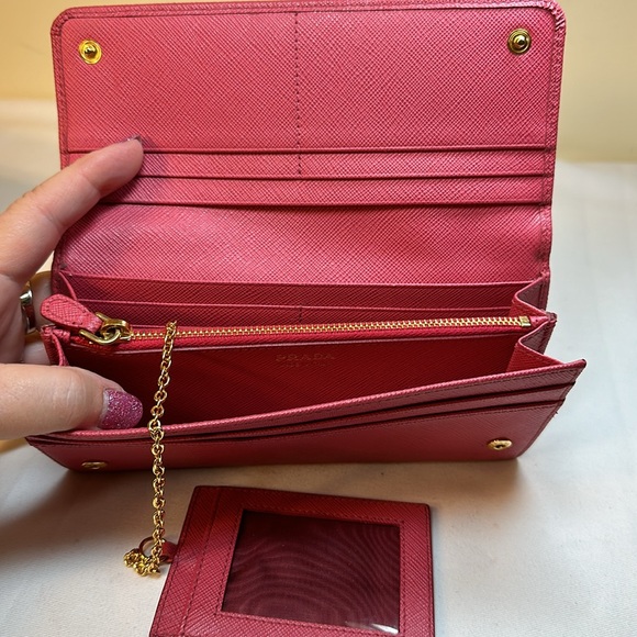 Prada Saffiano Leather Pink Snappy Long Wallet with Detachable Card Case, Box - Picture 7 of 16